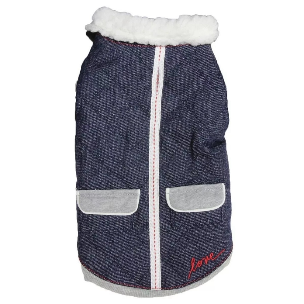 ED Ellen DeGeneres Blue Jean Denim Pet Jacket Sherpa Lined Size L New